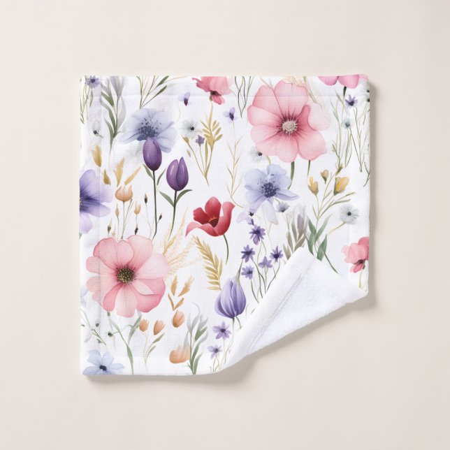 Elegant Watercolor Wildflower Wash Cloth (Wash Cloth)