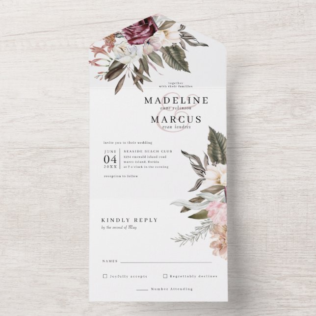 Elegant Watercolor Wildflower Wedding All In One I Invitation (Inside)