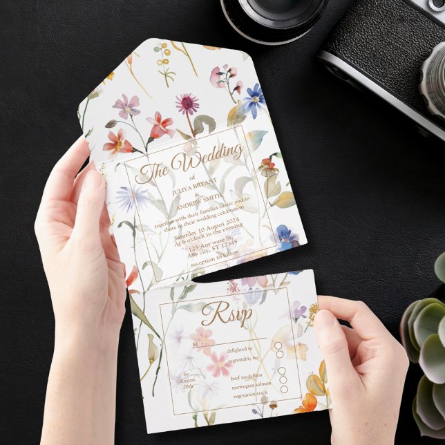 Elegant watercolor wildflower wedding  all in one invitation (Creator Uploaded)