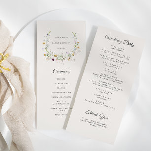 Elegant Watercolor Wildflower Wreath Beige Wedding Program
