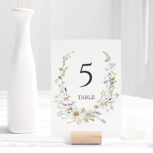 Elegant Watercolor Wildflower Wreath White Wedding Table Number (Creator Uploaded)