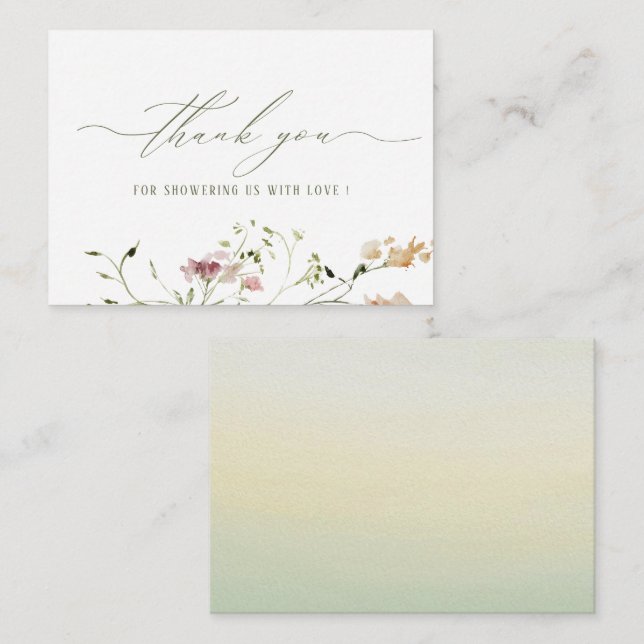 Elegant Watercolor Wildflowers Baby Flat Note Card (Front/Back)