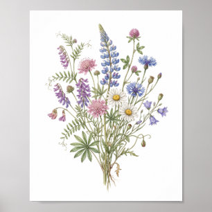 "Elegant Watercolor Wildflowers Bouquet Art Poster