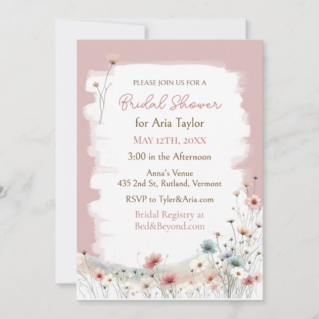 Elegant Watercolor Wildflowers Bridal Shower Invitation (Front)