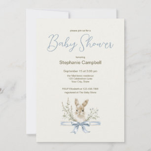 Elegant Watercolor Wildflowers Bunny Baby Shower Invitation
