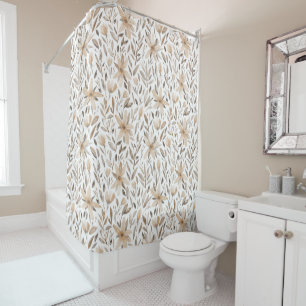 Elegant Watercolor Wildflowers Earthy Tones Shower Curtain