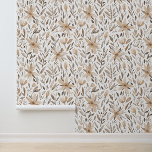 Elegant Watercolor Wildflowers Earthy Tones Wallpaper