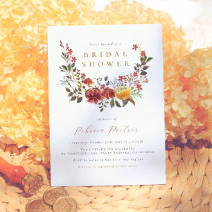 Elegant Watercolor Wildflowers Fall Bridal Shower Invitation