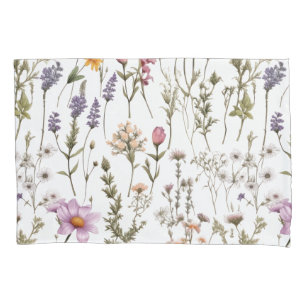 Elegant Watercolor Wildflowers Pattern Pillowcase