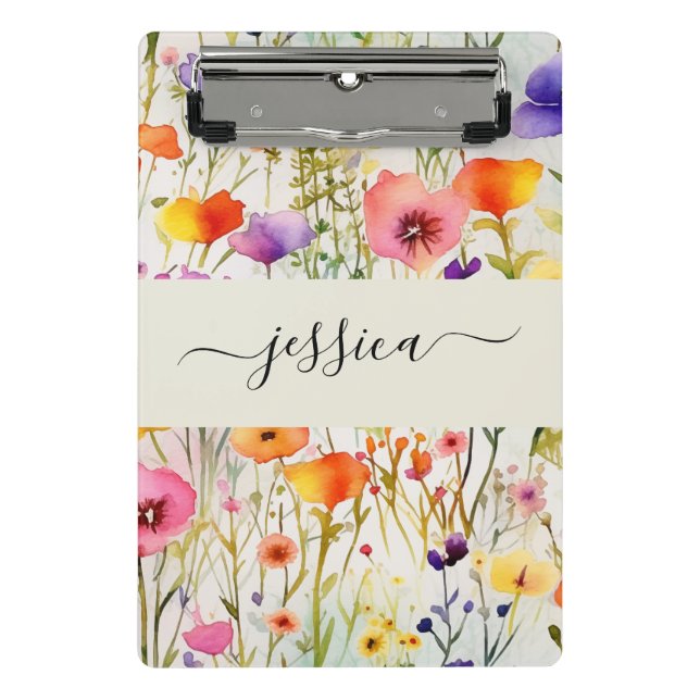 Elegant watercolor wildflowers script name  mini clipboard (Front)