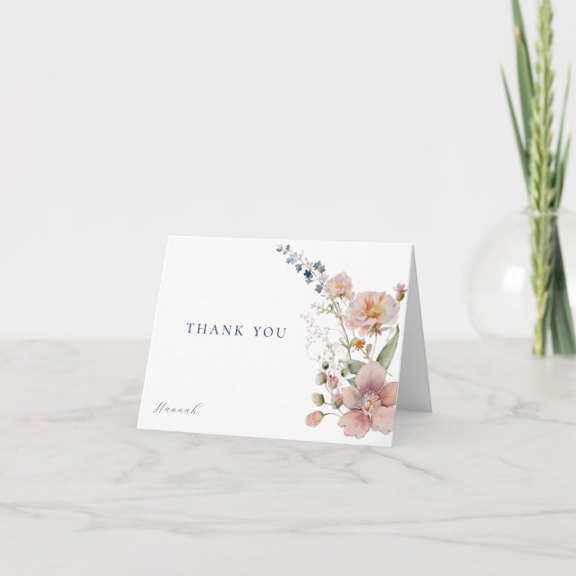 Elegant Watercolor Wildflowers Thank You Card (Front)