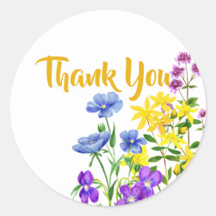 Elegant Watercolor Wildflowers Thank You Sticker