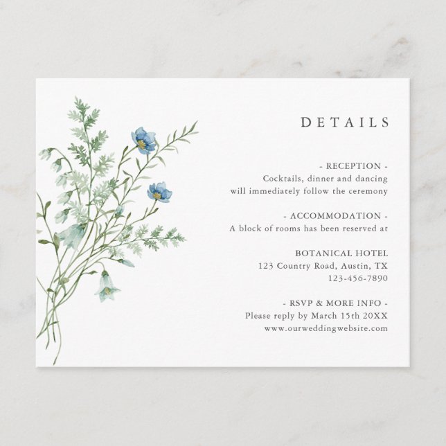 Elegant Watercolor Wildflowers Wedding Details Enclosure Card (Front)