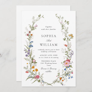 Elegant Watercolor Wildflowers Wedding Invitation