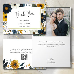 Elegant Watercolor Wildflowers Wedding Photo Thank You Card