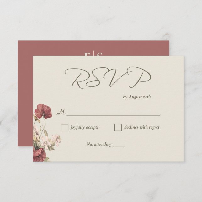 Elegant Watercolor Wildflowers Wedding RSVP card (Front/Back)