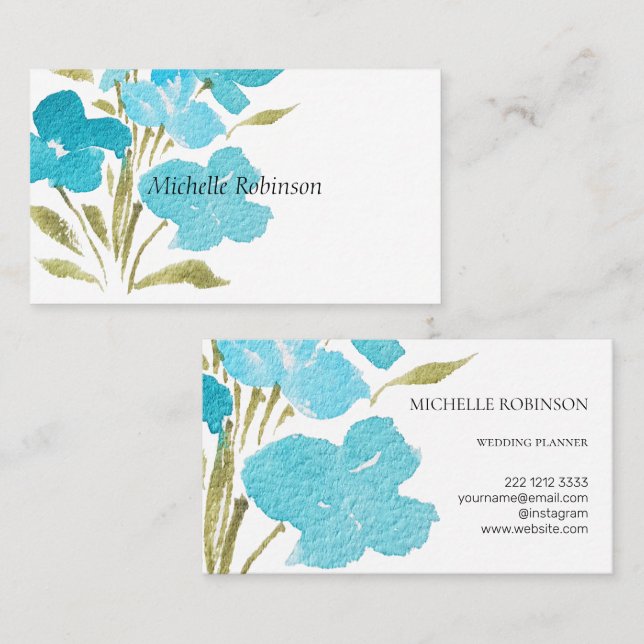 Elegant Watercolor Wildfowers Professional Business Card (Front/Back)