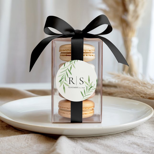 Elegant Watercolor Willow Bridal Shower Monogram  Classic Round Sticker (Creator Uploaded)