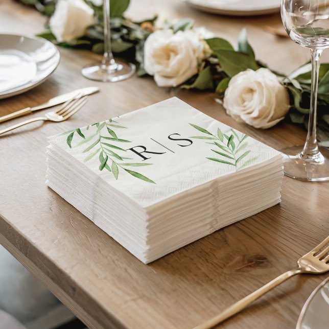 Elegant Watercolor Willow Bridal Shower Monogram  Napkin (Creator Uploaded)