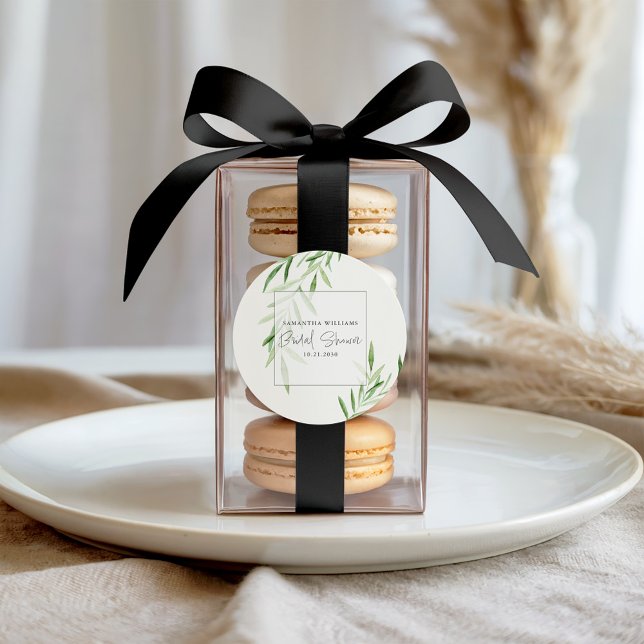 Elegant Watercolor Willow Greenery Bridal Shower Classic Round Sticker (Creator Uploaded)