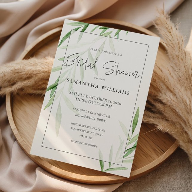 Elegant Watercolor Willow Greenery Bridal Shower Invitation (Creator Uploaded)