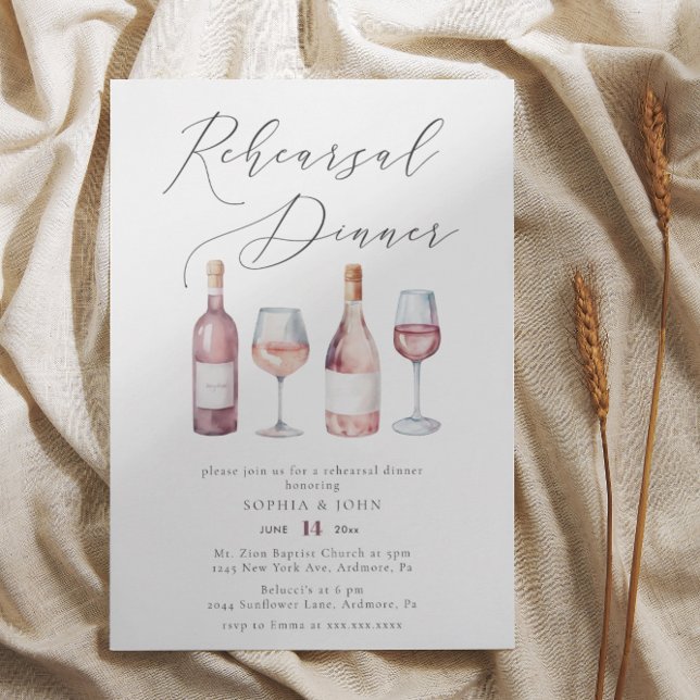 Elegant Watercolor Wine Bottles Rehearsal Dinner Invitation (Creator Uploaded)