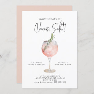 Elegant Watercolor Wine Cocktail Party Pink 21st Invitation