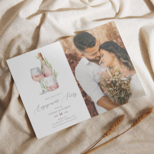 Elegant Watercolor Wine Monogram Engagement Party Invitation