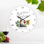 Elegant Watercolor Wine Newlyweds Names Large Clock<br><div class="desc">This elegant Watercolor Wine Newlyweds' Names Large Clock features a beautifully crafted watercolor design of a wine glass and bottle, making it an ideal gift for any bridal shower, anniversary, or wedding. This exquisite clock adds a touch of sophistication to any space and serves as a cherished keepsake for the...</div>
