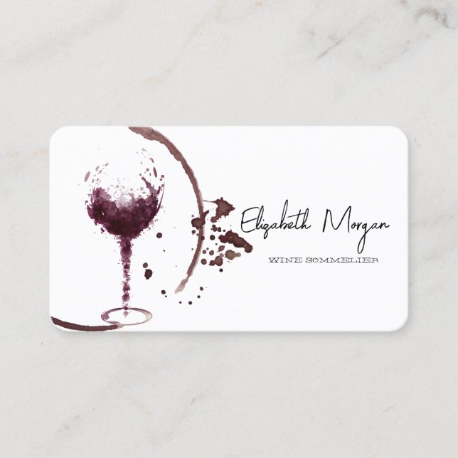Elegant Watercolor Wine Stain Wine Glass  Business Card (Front)
