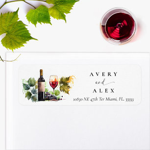 Elegant Watercolor Wine Themed Wedding Return Address Label