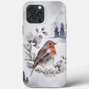 Elegant Watercolor Winter American Robin iPhone 13 Pro Max Case