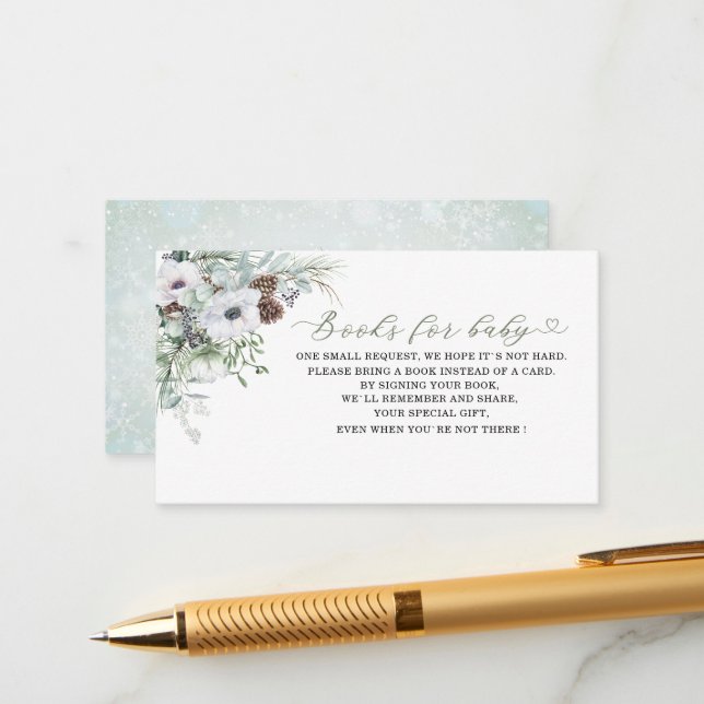 Elegant Watercolor Winter Anemones flowers books f Enclosure Card (Front/Back In Situ)