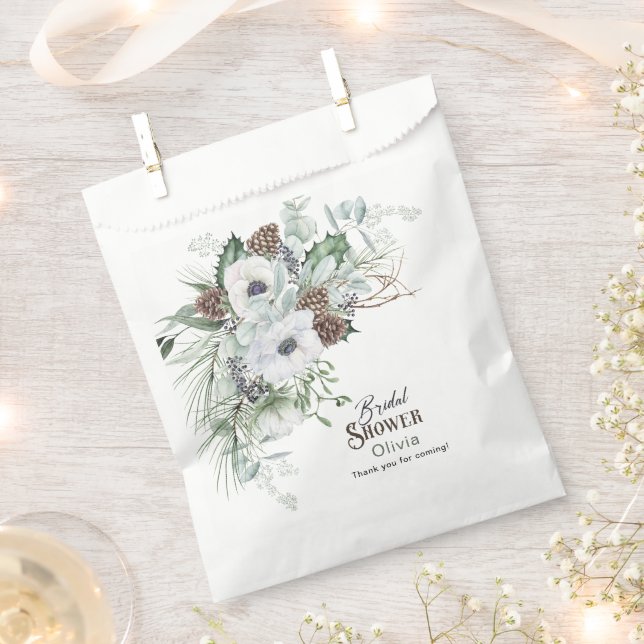 Elegant Watercolor Winter Anemones flowers bridal  Favour Bag (Clipped)