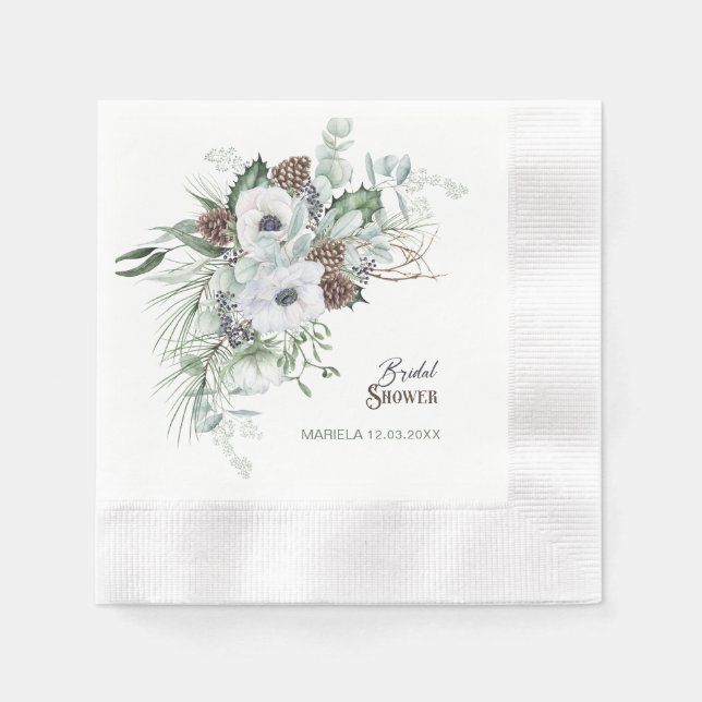 Elegant Watercolor Winter Anemones flowers bridal  Napkin (Front)