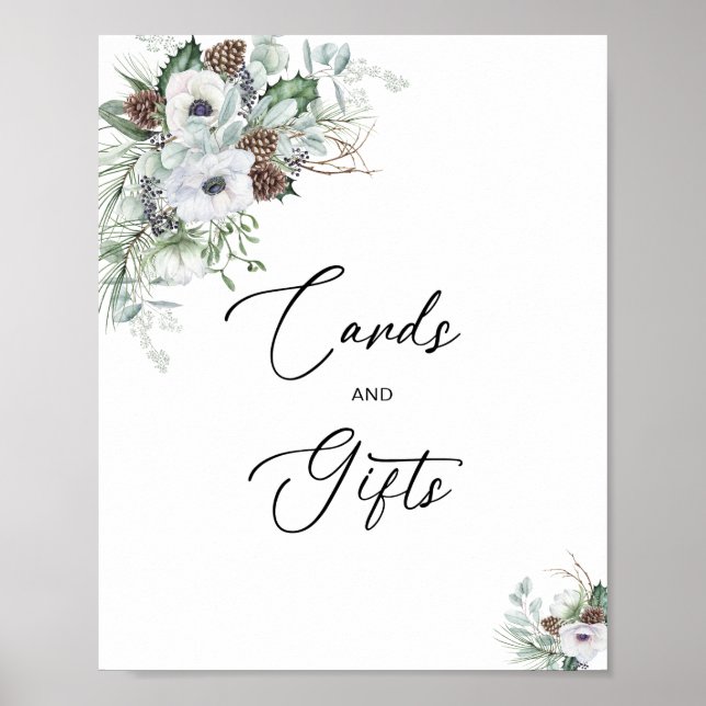Elegant Watercolor Winter Anemones flowers bridal  Poster (Front)
