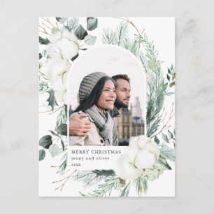Elegant Watercolor Winter Floral Photo Holiday Postcard