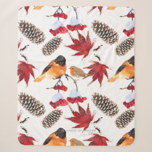 Elegant Watercolor Winter Pattern Sherpa Blanket