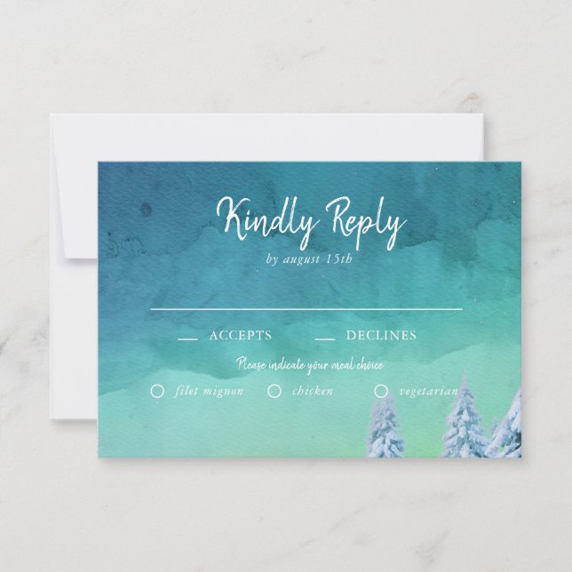 Elegant Watercolor Winter Snow Meal Options RSVP C Card (Front)