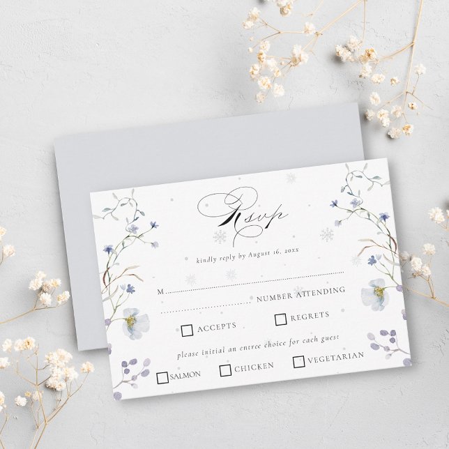 Elegant Watercolor Winter Wildflowers Wedding RSVP Card (Creator Uploaded)