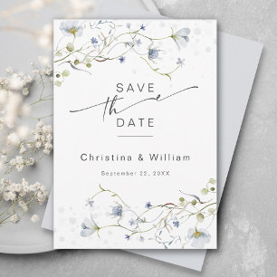 Elegant Watercolor Winter Wildflowers Wedding Save The Date
