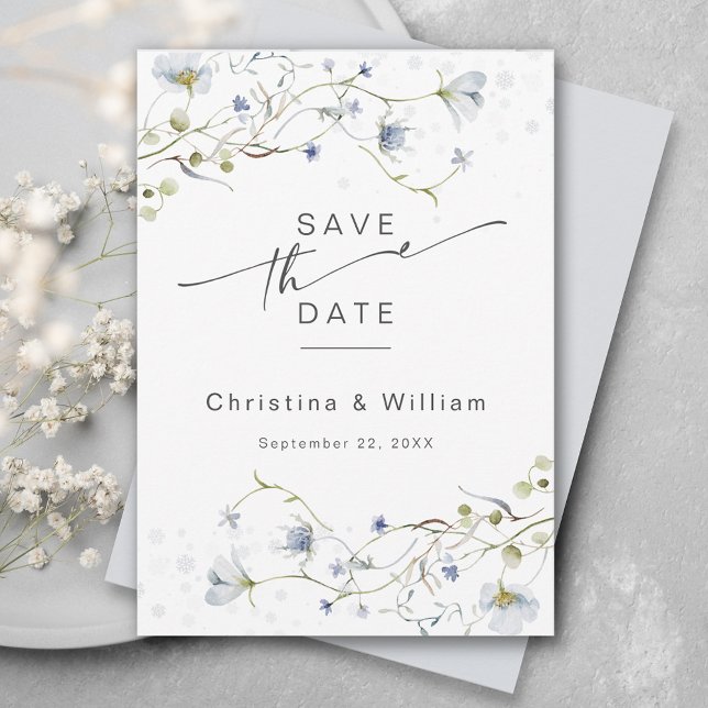 Elegant Watercolor Winter Wildflowers Wedding Save The Date (Creator Uploaded)