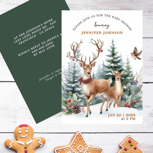 Elegant Watercolor Winter Woodland Baby Shower Invitation (Creator Uploaded)