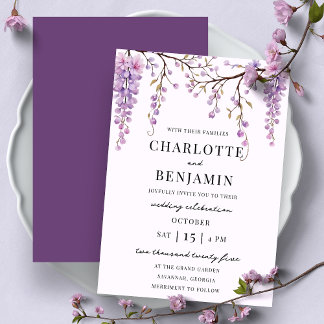 Elegant Watercolor Wisteria Branch Garden Wedding  Invitation