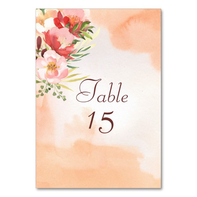 Elegant Watercolor with a Rose Bouquet Table Number (Front)