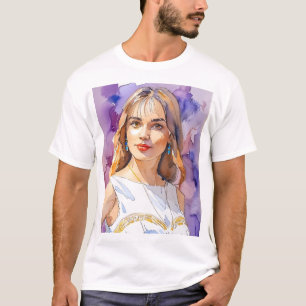 Elegant Watercolor Woman Portrait   Artistic shirt