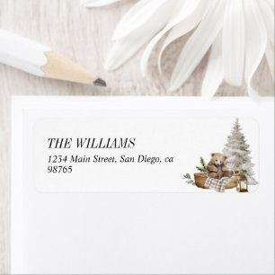Elegant Watercolor Woodland Bear Merry Christmas Return Address Label