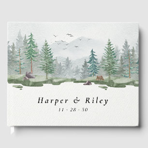 Elegant Watercolor Woodland Forest Wedding Guest Book