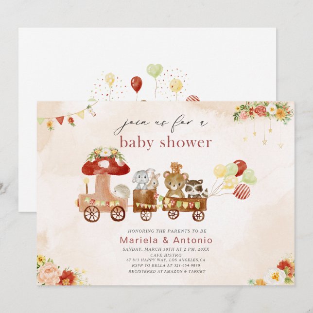 Elegant  Watercolor Woodland party Baby Shower Invitation (Front/Back)