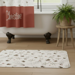 Elegant Watercolor Woodland Winterberry Pattern Bath Mat